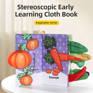 아기 헝겊 책 6 페이지 0-3 세 유아 조기 교육 장난감 야채 계몽 인식 헝겊 책 아기 장난감