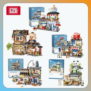 일본 스트리트 뷰 이자카야 매장 미니 빌딩 블록, 팬더 찻집 미니 빌딩 블록 세트, 새끼 돼지 접이식 집, 시뮬레이션 B