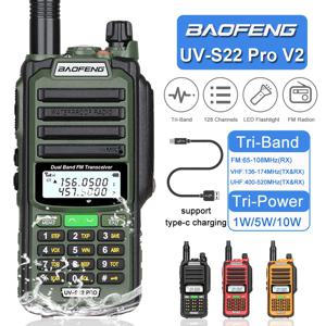 Baofeng UV-S22 PRO V2 IP68 방수 워키 토키 듀얼 밴드 136-174/400-520MHz 햄 라디오 10W 전력 50KM 범위 128CH FM 라디오