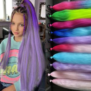 탄성 헤어 타이 합성 긴 스트레이트 포니테일, 여성용 다채로운 브레이드 헤어 포니테일, 익스텐션 헤어 액세서리, 2 개