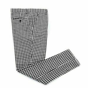 고품질 Houndstooth 남성 캐주얼 정장 바지 길이 바지 남성 격자 무늬 슬림 피트 스트레이트 비즈니스 정장 바지