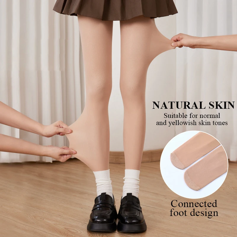 Kave 누드 레깅스 겨울 따뜻한 더블 레이어 더미와 여성을위한 두꺼운 실크 스타킹 자연 가을 살색 팬티 스타킹