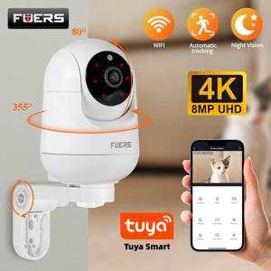 FUERS 4K 8MP WiFi IP 애완 동물 카메라 개 카메라 Tuya 스마트 홈 보안 무선 감시 카메라 베이비 모니터 미니 캠