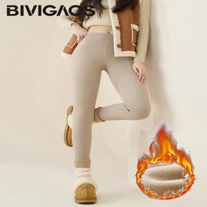 BIVIGAOS 새 가을 겨울 토끼 양털 상어 가죽 레깅스 여성 캐주얼 기본 두꺼운 따뜻한 레깅스 브라운 양털 안감 스타킹