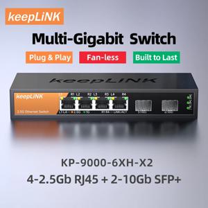 KeepLiNK 6포트 멀티 기가비트 스위치(4포트 2.5Gb RJ45 및 2포트 10G SFP+ 비관리형 플러그 앤 플레이 포함)