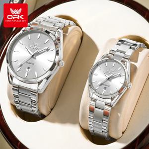 OPK 6038 커플 시계 스테인레스 스틸 벨트 깊은 방수 달력 손시계