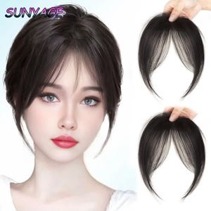 SUNYAGE 파트 가짜 Bangs 프린지 합성 토퍼 헤어 피스 클립 인 Bang Extension Natural Invisible Clourse Hairpiece Women