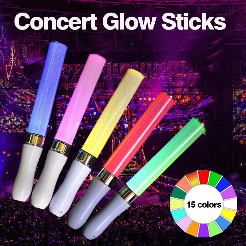 15 색 Kpop Lightsticks 라이트 글로우 스틱 빛나는 막대 콘서트 글로우 스틱 아이돌 콘서트 생일 파티를위한 빛나는 재료