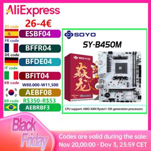 SOYO 새로운 AMD B450M 마더보드 듀얼 채널 DDR4 메모리 AM4 마더보드 PCI-E 3.0 NVME(Ryzen 1000-5000 5600 5600G CPU 지원)