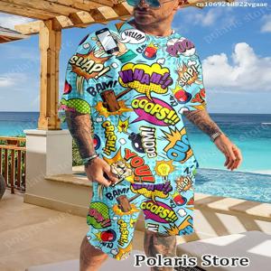 여름 낙서 운동복 남자의 재미있는 티셔츠 세트 만화 그림 느슨한 의류 힙합 운동복 두 조각 세트 유니폼 Lig