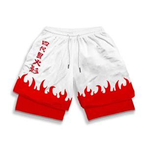 2025 New Hokage 체육관 반바지 애니메이션 요소 스포츠 압축 반바지 운동 남성 여성 여름 해변 2-in-1 성능 반바지