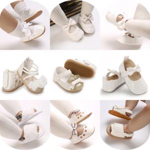 VALEN SINA 0-18 개월 신생아 소녀 흰색 세례 신발 활 미끄럼 방지 고무 부드러운 단독 플랫 PU First Walker Mary Janes
