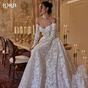 LORIE 빈티지 레이스 웨딩 드레스 오프 어깨 긴 소매 a 라인 신부 가운 아가 공주 공 신부 드레스 맞춤형