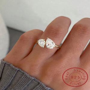 925 스털링 실버 스파클링 워터 드롭 연결 눈부신 클리어 배 CZ 손가락 반지 여성을위한 선물 웨딩 파인 쥬얼리