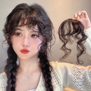 곱슬한 합성 깔끔한 프론트 프린지 클립 헤어 뱅스 헤어 익스텐션 스위핑 사이드 블런트 뱅 내추럴 블랙 브라운 헤어피스