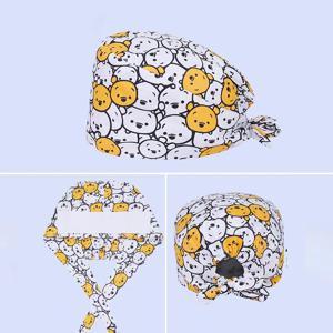 귀여운 곰 인쇄 외과 모자 여성 의료 모자 병원 간호사 의사 모자를 쓰고 있죠 치과 진료소 긴 머리 M911 간호 모자