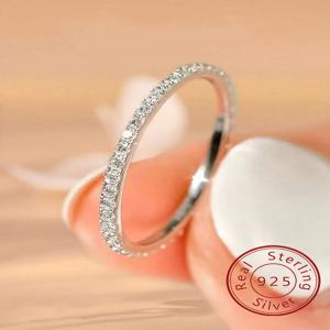 925 스털링 실버 패션 반짝 이는 1.4mm 전체 지르콘 쌓을 수있는 일반 반지 여성을위한 일일 파티 맞춤형 파인 쥬얼리