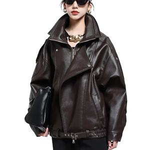 마우로카디 봄 가을 쿨 오버사이즈 블랙 소프트 PU 레더 모토 & 바이커 재킷 남성 벨트 런웨이 유럽 패션 의류 2025