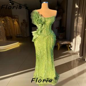 밝은 녹색 인어 이브닝 드레스 레이스 러플 슬리브리스 플로어 기장 프롬 드레스 맞춤 제작 여성용 이브닝 드레스 2025