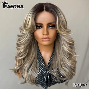 옴브레 브라운 블론드 합성 바디 웨이브 레이스 프론트 가발 13x5x1 흑인 여성용 18인치 T파트 웨이브 레이어드 코스프레 가발 (베이비 헤어 포함)