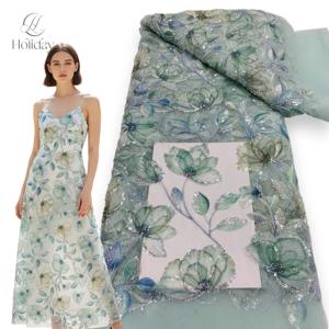 5Y/인기 프랑스 스팽글 원단 고품질 신상 디자인 2025 자수 메쉬 레이스 꽃 비즈 웨딩드레스