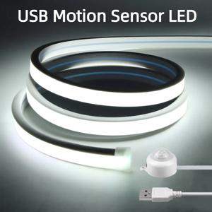 USB 5V 감응 PIR 모션 센서 COB LED 네온 스트립 라이트 순수 실리콘 튜브 320LEDs/M 고휘도 지연 시간 조절 가능 가정용