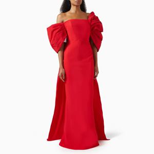 2025 여성용 모던 이브닝 드레스 레드 오프숄더 플리츠 보우 트럼펫 우아한 프롬 드레스 슬리브리스 머메이드 정장 가운