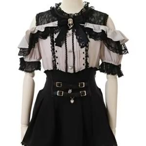 하라주쿠 스윗 블라우스 여성 로리타 엘레강스 러브 하트 보우 오프숄더 JK 셔츠 소녀 캐주얼 레이스 러플 Y2k 탑 여성 블라우스