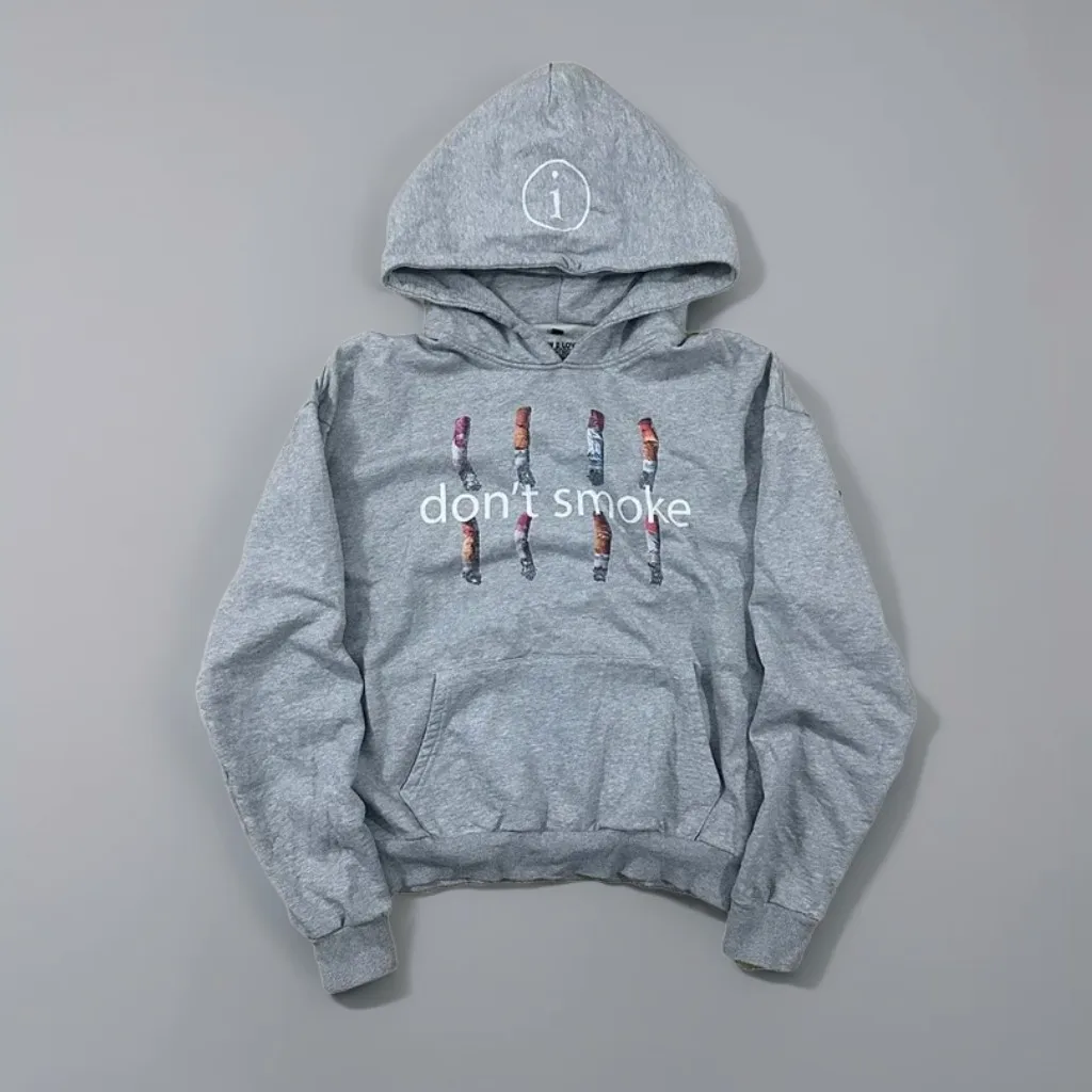 새로운 패션 Y2K 그레이 스포츠 후드티 담배 흡연 금지 프린트 스웨터 남녀 빈티지 클래식 힙합 스트릿웨어 의류 루즈핏 재킷