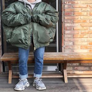 남성용 오버사이즈 MA 플라이트 재킷 두꺼운 면 소재 루즈핏 가을 겨울 아우터웨어 지퍼 장식 소매 젊은 패션