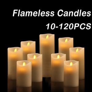 10-120개 무불꽃 가짜 양초 LED 깜박이는 양초 배터리 작동 LED 기둥 양초 결혼식 크리스마스 장식 새해용