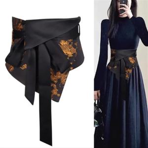 여성용 허리 씰 와이드 벨트 블랙 장식 하이 엔드 센세이션 셔츠 겉옷 트라이앵글 스카프 허리 신치 와이드 허리띠