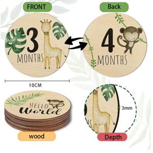 10X10CM 7개월별 만화 동물 캐릭터 양면 귀여운 성장 기념품 아기의 성장 기록