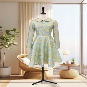 중국풍 라펠 자카드 드레스 여성용 신상 긴팔 허리 조절 A라인 이브닝 드레스