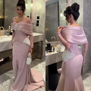 맞춤형 간단한 저지 플리츠 스팽글 트럼펫 v 넥 롱 드레스 맞춤형 행사 연예인 중국 스타일