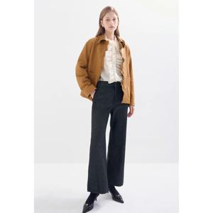 QPP 출퇴근 스타일 인조 가죽 재킷 러플 칼라 슬림 디자인 여성 패션 단품 겨울 긴팔 코트