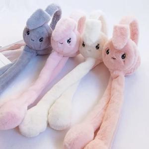 1PC 자수 토끼 귀마개 움직이는 토끼 귀 모자 귀여운 어린이 귀마개 따뜻한 겨울 액세서리 여성 소녀용
