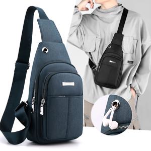 2025년 신상 남성 미니 패션 옥스포드 천 크로스백 캐주얼 스타일 휴대폰 가방 레저 체스트백 주션 브랜드 나일론 소재 지퍼 잠금 단색