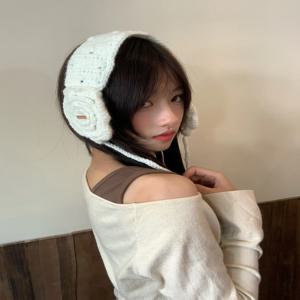 겨울 니트 꽃무늬 울 귀마개 여성용 자전거 타기 방한 귀덮개 묶는 스타일 패셔너블 액세서리