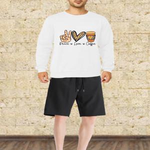 남성 세트 가을 빠른 건조 평화 사랑 커피 프린트 그래픽 티셔츠 세트 남성 여름 세트 긴팔 티셔츠