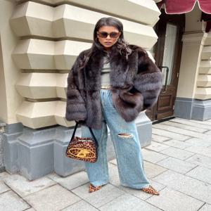 브라운 중간 길이 모피 코트 여성용 라펠 히든 버튼 루즈 엘레강트 아우터웨어 2025 패션 오피스 레이디 출퇴근용 오버코트 신상품