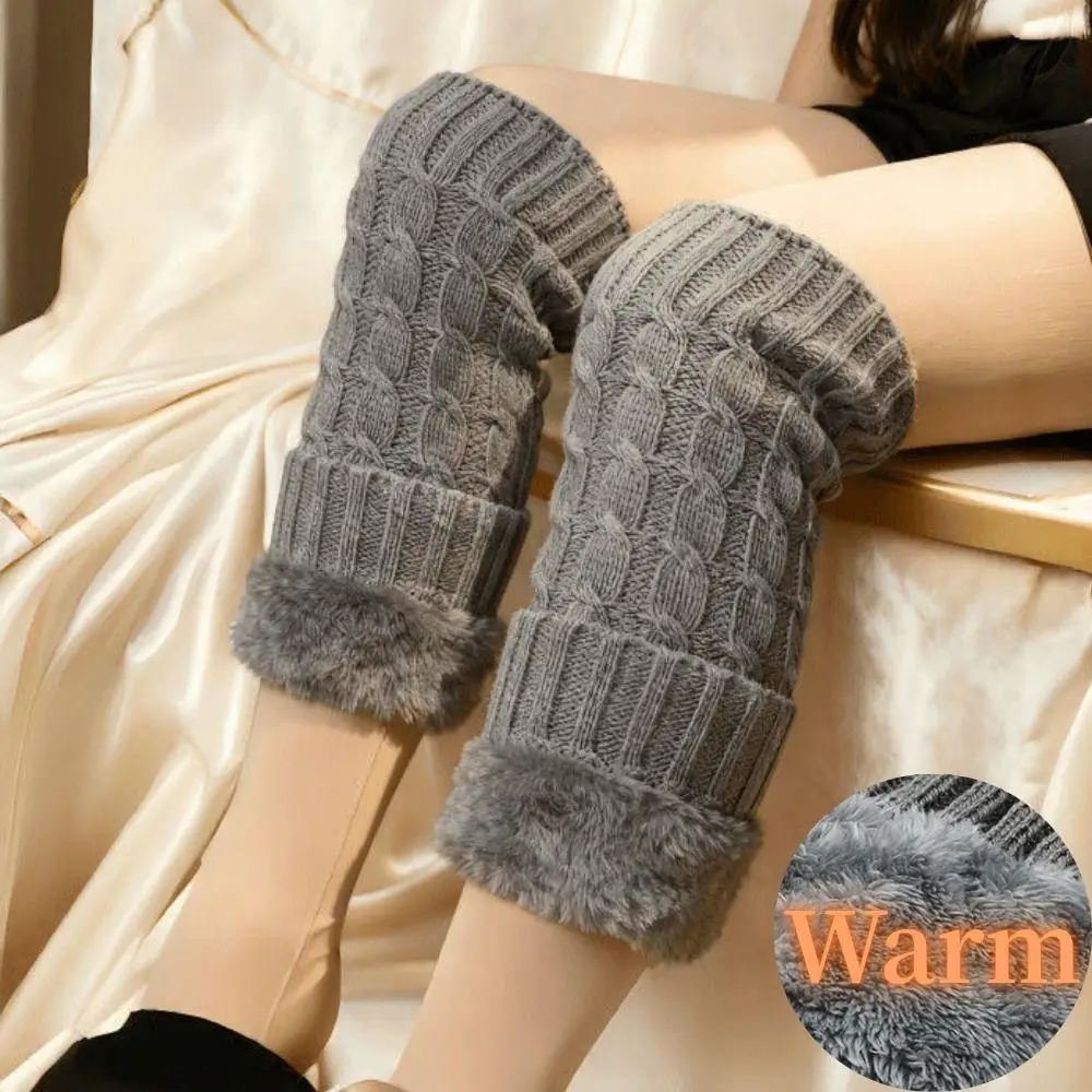 여성용 니트 레그 워머 1쌍, 겨울용 따뜻한 울 부츠 커버, 플리스 안감 두꺼운 따뜻한 하이 레그 커버, 크로셰 롱 힙 삭스