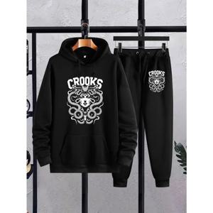 메두사 남성용 트렌디 프린트 후드 스웨트셔츠 세트 - 블랙 & 화이트 그래픽 디자인, 캐주얼 긴팔 드로스트링 후디