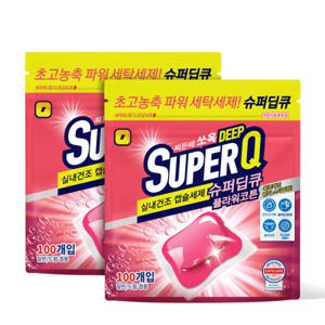 슈퍼딥큐 플라워코튼 100개입+100개입 캡슐세제 실내건조 고농축 대용량 세탁 드럼세탁기 세제