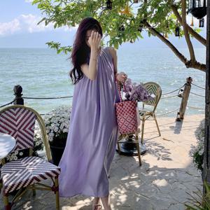 넥라인 핀턱 하늘하늘 쉬폰 슬리브리스 여름 롱원피스 바캉스룩 데일리룩 네츄럴룩 20대코디