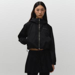 언레이블 나일론 후드 볼륨 점퍼 블랙