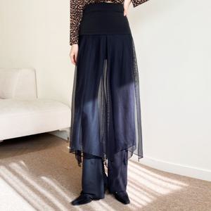 부직포 레이어드 망사 스커트 스포츠 댄스 치마 랩스커트 여성 코디