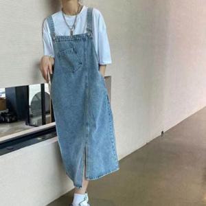 유니크하고 캐주얼한 멜빵 패션 데님 언발란스 멜빵치마 멜빵스커트 캐주얼멜방 데일리멜빵