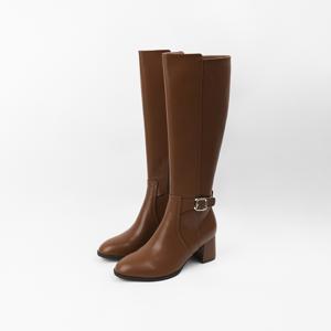 [롯데백화점]여성 롱부츠 6cm 여자 부츠 힐 발편한 통굽 소가죽 버클 스트랩 BS25068 브라운