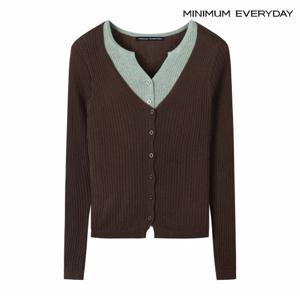 정상가:69,000원 ㅣ [미니멈 에브리데이]배색 레이어드 골지 울 가디건 (EB3CK029D)